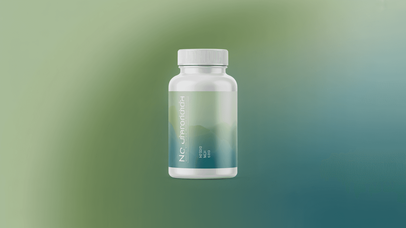 Daily supplement bottle on neutral backdrop